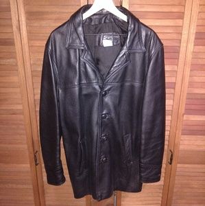 Super thick and heavy black leather coat